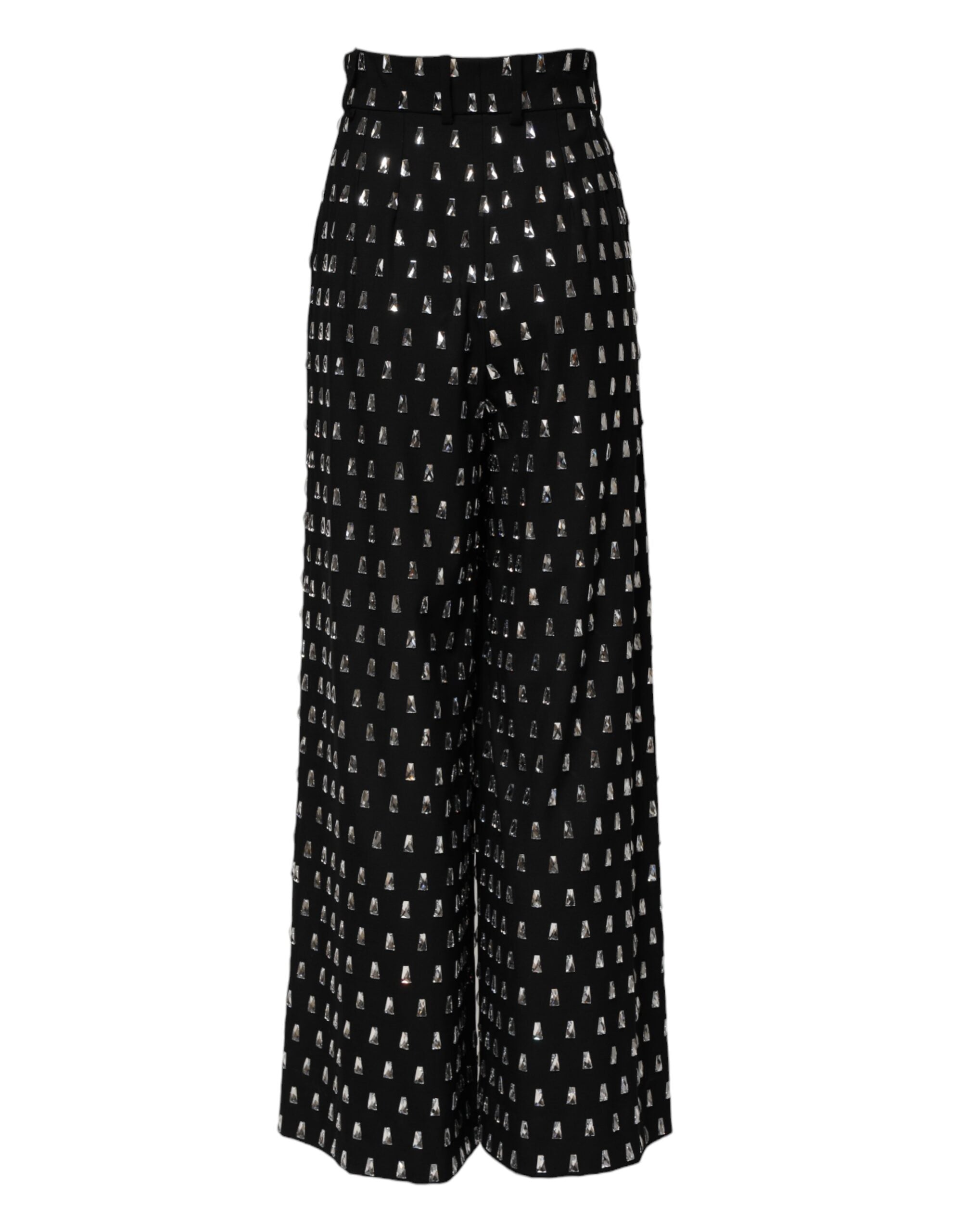 Pantalons larges noirs Dolce & Gabbana ornés de cristaux brillants et embellis, élégance et style sophistiqué.