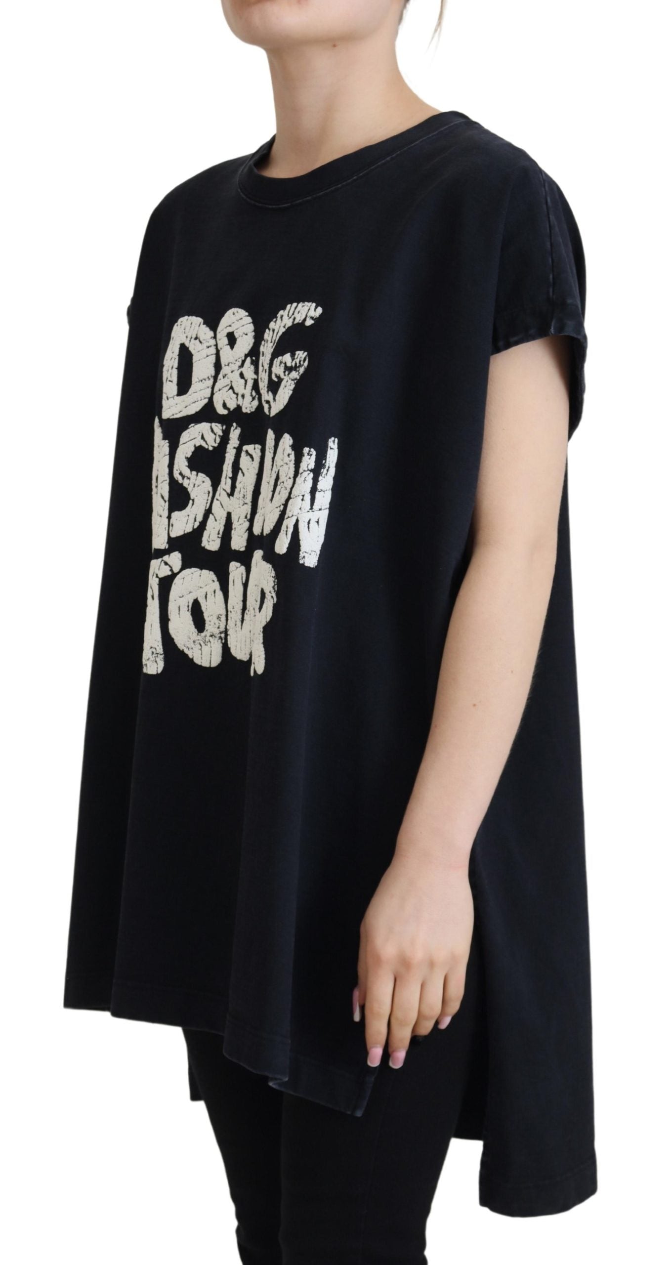 T-shirt en coton noir Dolce & Gabbana à col rond, style mode D&G, visible de face avec logo subtil.