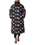 Manteau long matelassé noir Dolce & Gabbana DG Mania Puffer, veste chaud avec col haut et couture élégante