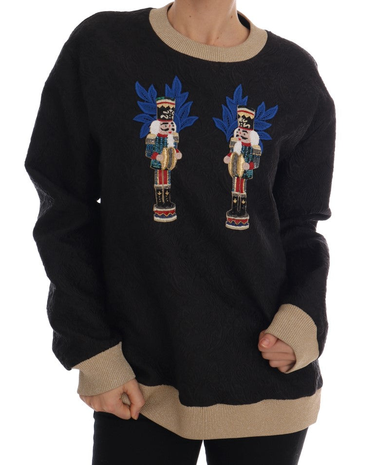 Sweat-shirt Dolce & Gabbana noir en brocart Fairy Tale avec fermeture éclair et motifs élégants, style sophistiqué et tendance.