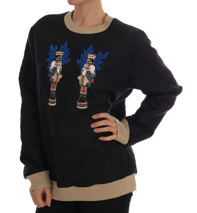 Sweat-shirt Dolce & Gabbana noir en brocart à motif conte de fées avec fermeture éclair, style élégant et moderne.