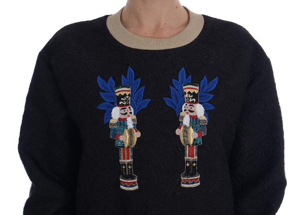 Pull à fermeture éclair Dolce & Gabbana en brocart noir Fairy Tale, détails sophistiqués et motif élégant visible.