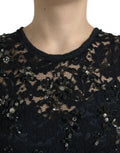 Robe fourreau noire Dolce & Gabbana en dentelle florale avec cristaux, élégante et sophistiquée.