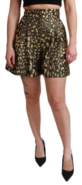 Shorts en coton noire et or de haute taille de Dolce & Gabbana, avec détails élégants et finition raffinée.
