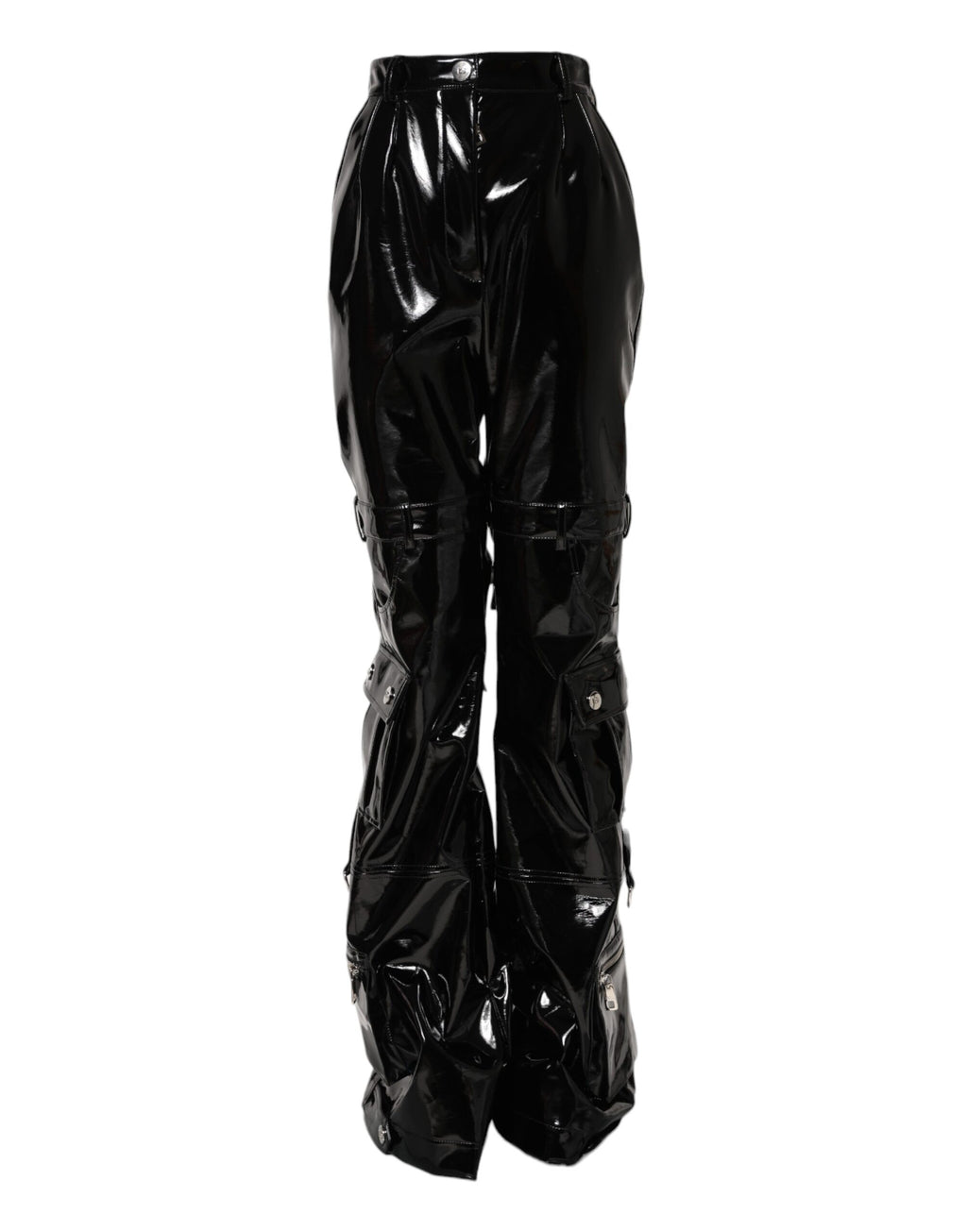 Pantalons cargo noir à taille haute et jambes évasées de Dolce & Gabbana, mode chic et élégante pour femme.