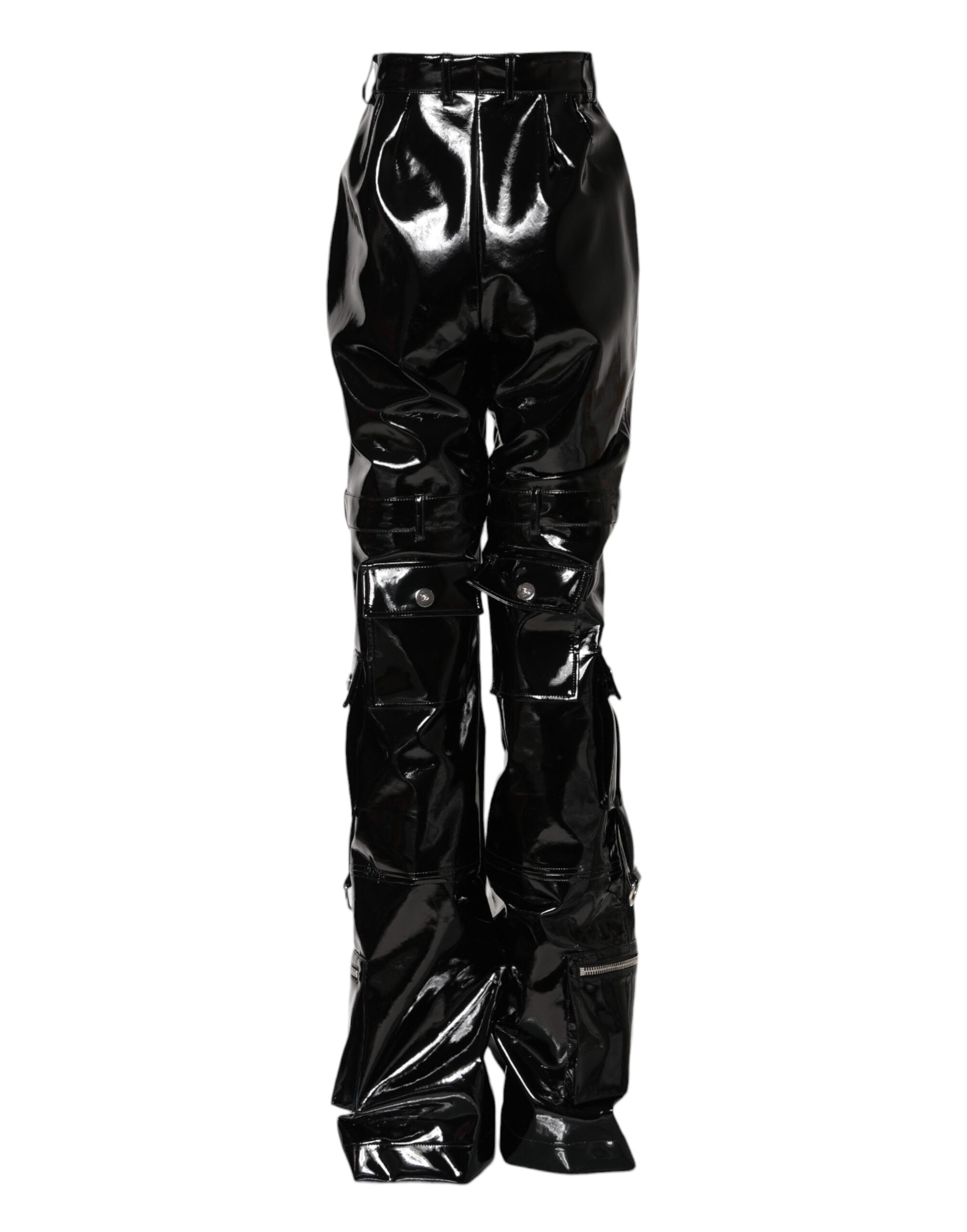 Pantalons cargo noir à taille haute Dolce & Gabbana, coupe bootcut, en tissu léger, vue de face.