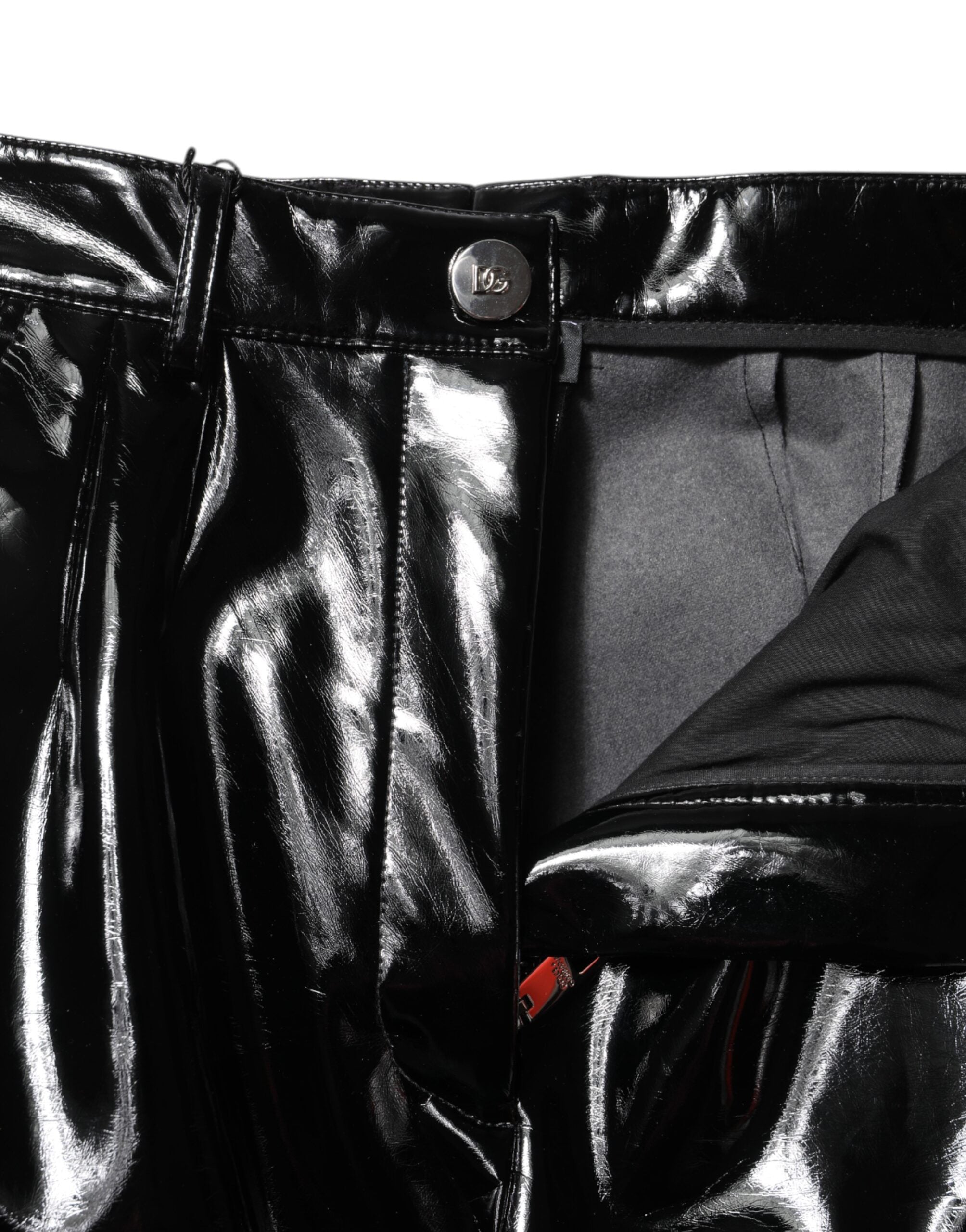 Pantalons cargo noir à taille haute de Dolce & Gabbana, coupe bootcut, en tissu léger, vue de face.