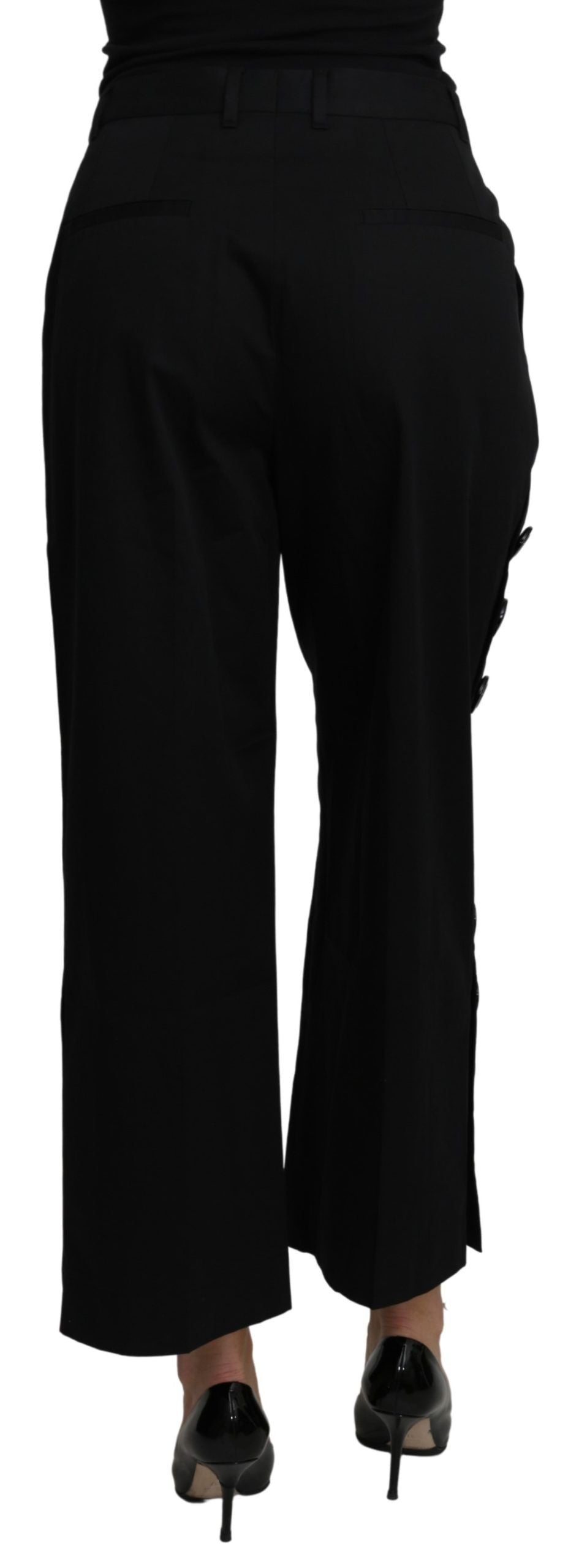 Pantalon court noir taille haute en coton stretch de Dolce & Gabbana, coupe ajustée et moderne, visible en image.