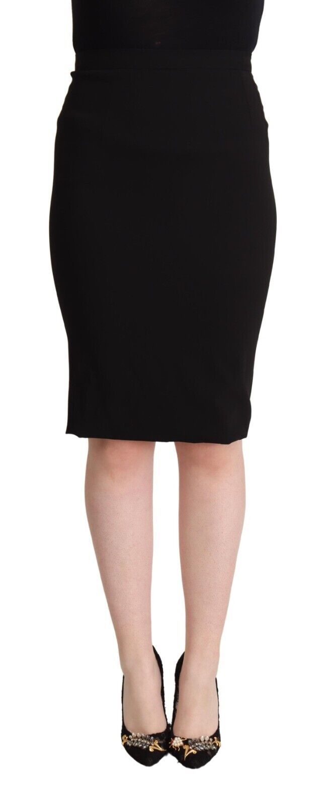 Jupe crayon noire à taille haute Dolce & Gabbana, longueur au genou, coupe élégante et ajustée, en tissu élégant.