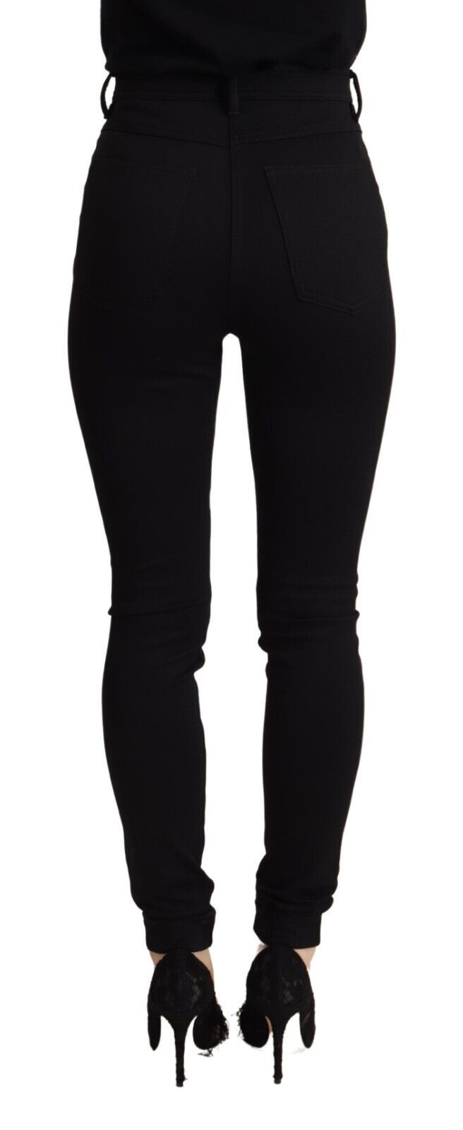 Pantalon noir taille haute Dolce & Gabbana, coupe skinny slim fit, en tissu élégant, vue de face sur fond blanc