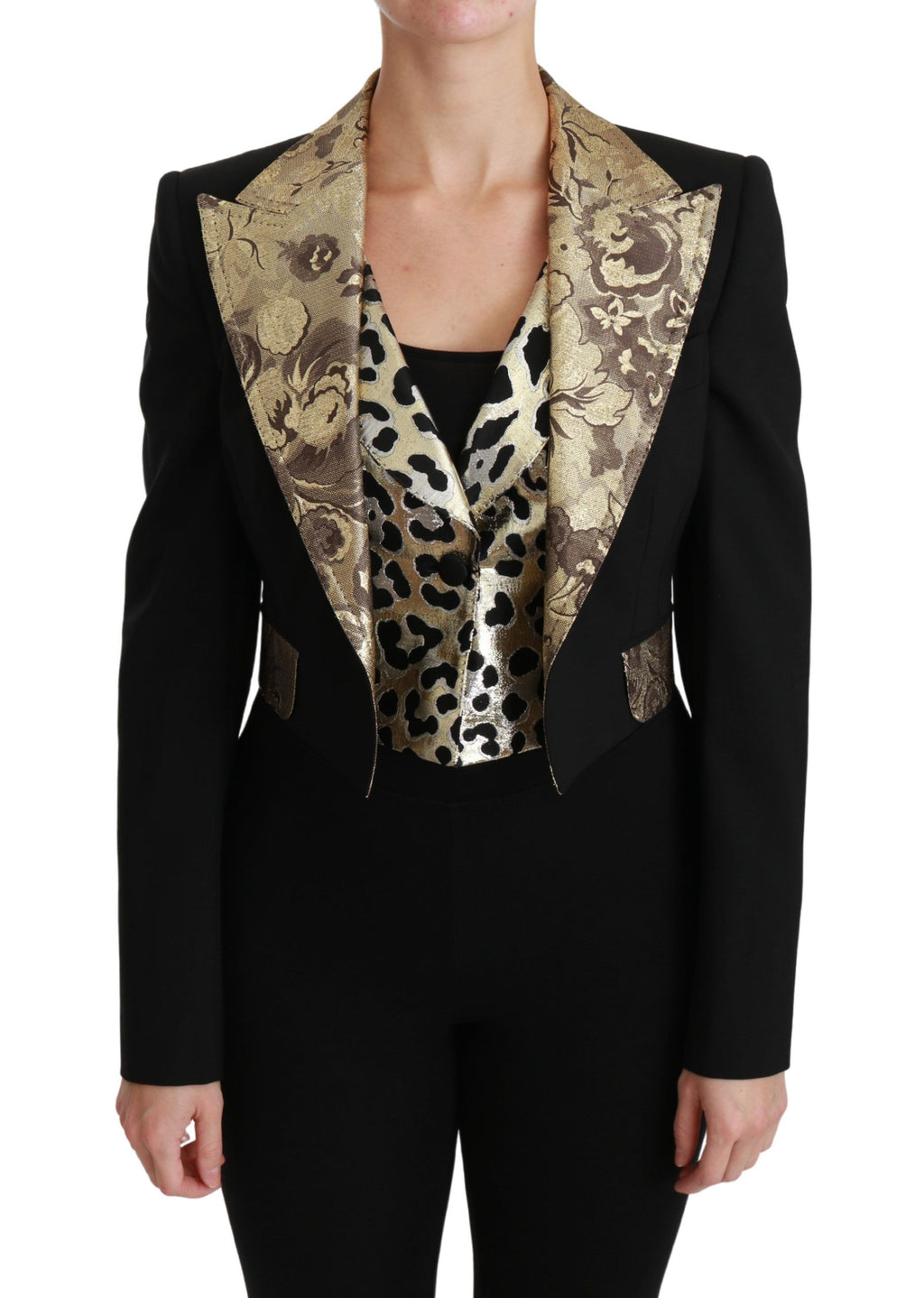 Gilet blazer Dolce & Gabbana en jacquard noir en laine, veste élégante avec détails sophistiqués.