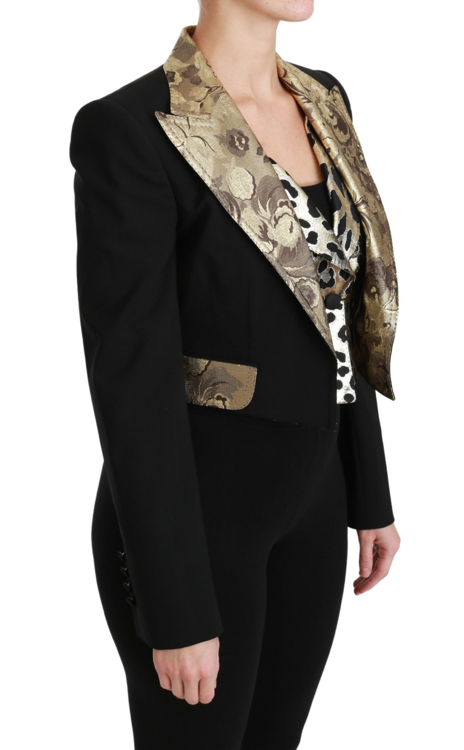 Veste blazer en jacquard noir Dolce & Gabbana, en laine, avec coupe élégante et détails sophistiqués.