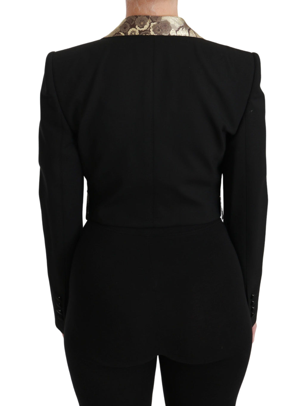 Veste blazer en jacquard noir Dolce & Gabbana, en laine, avec détails élégants, portée sur un mannequin.