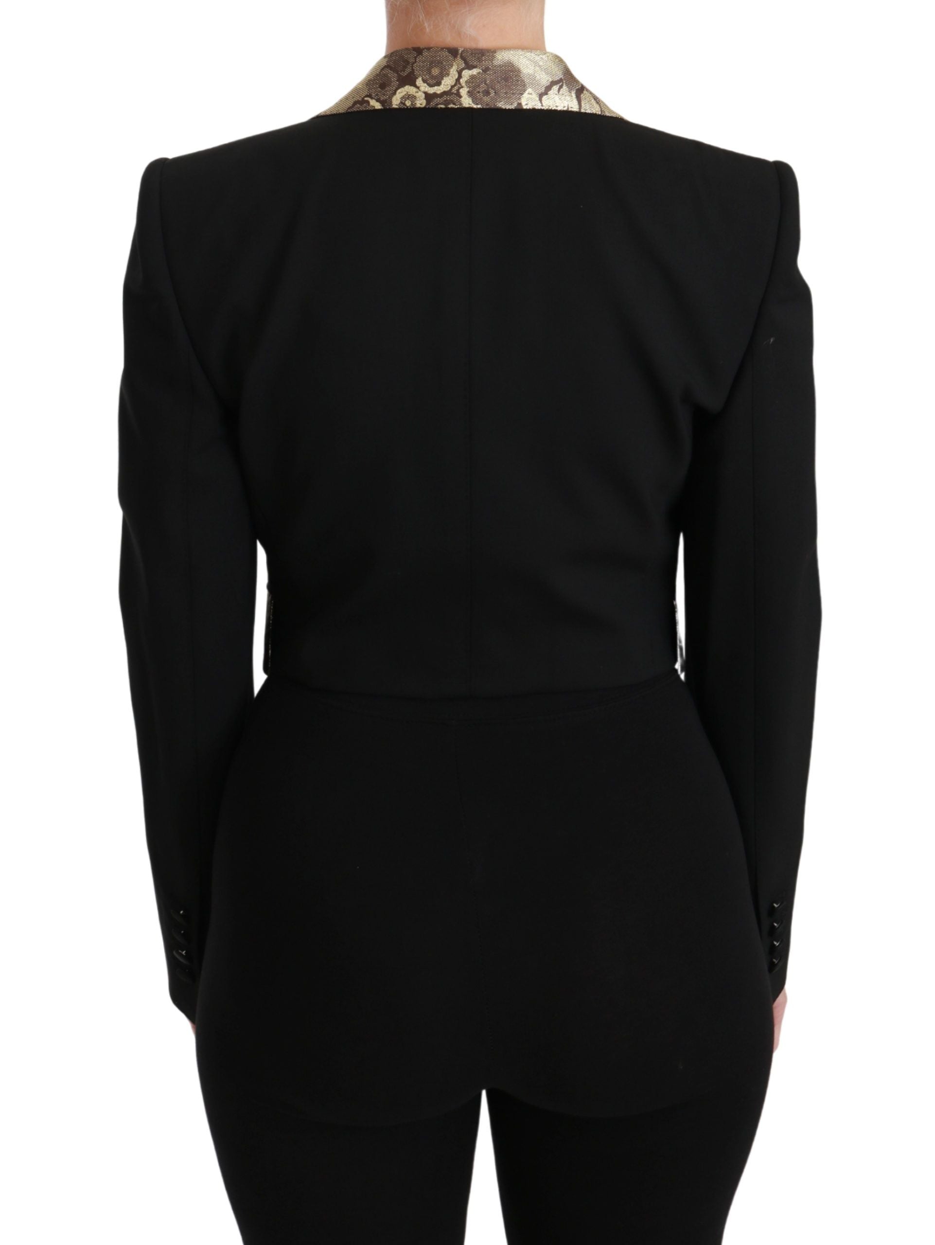 Veste blazer en jacquard noir Dolce & Gabbana, en laine, avec détails élégants, portée sur un mannequin.