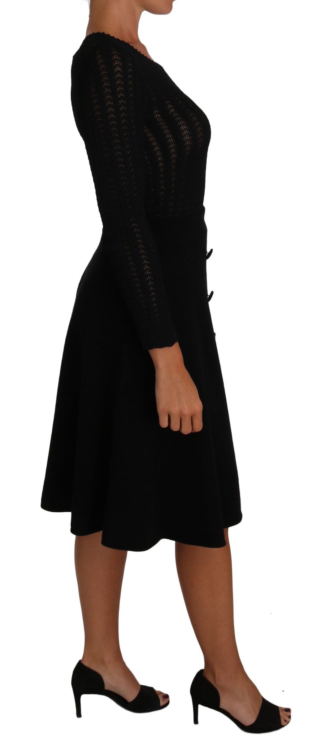 Robe longue en laine noire à manches longues de Dolce & Gabbana, coupe ajustée et élégante, en tricot fin.
