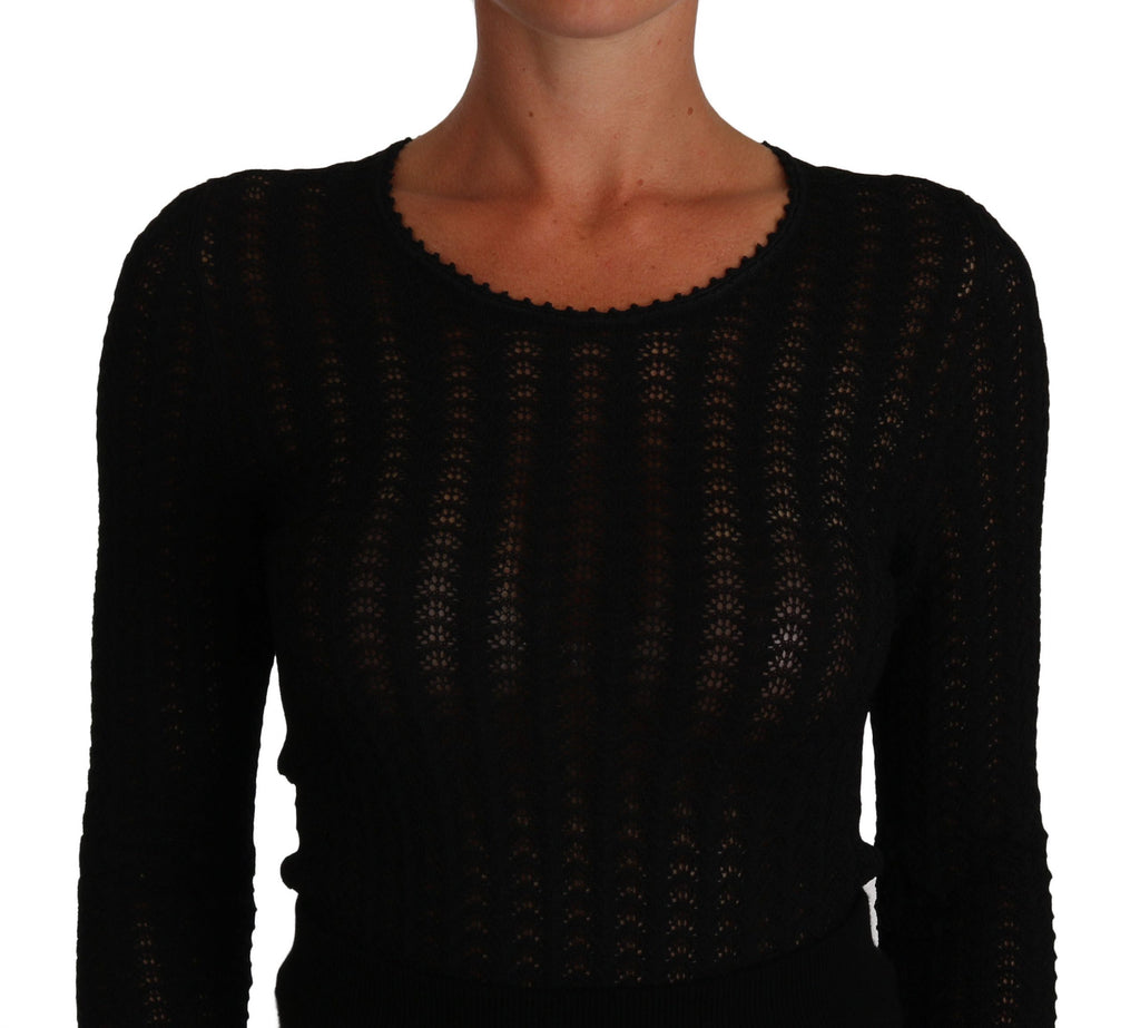 Robe longue noire en laine tricotée Dolce & Gabbana avec manches longues, coupe ajustée et élégante.