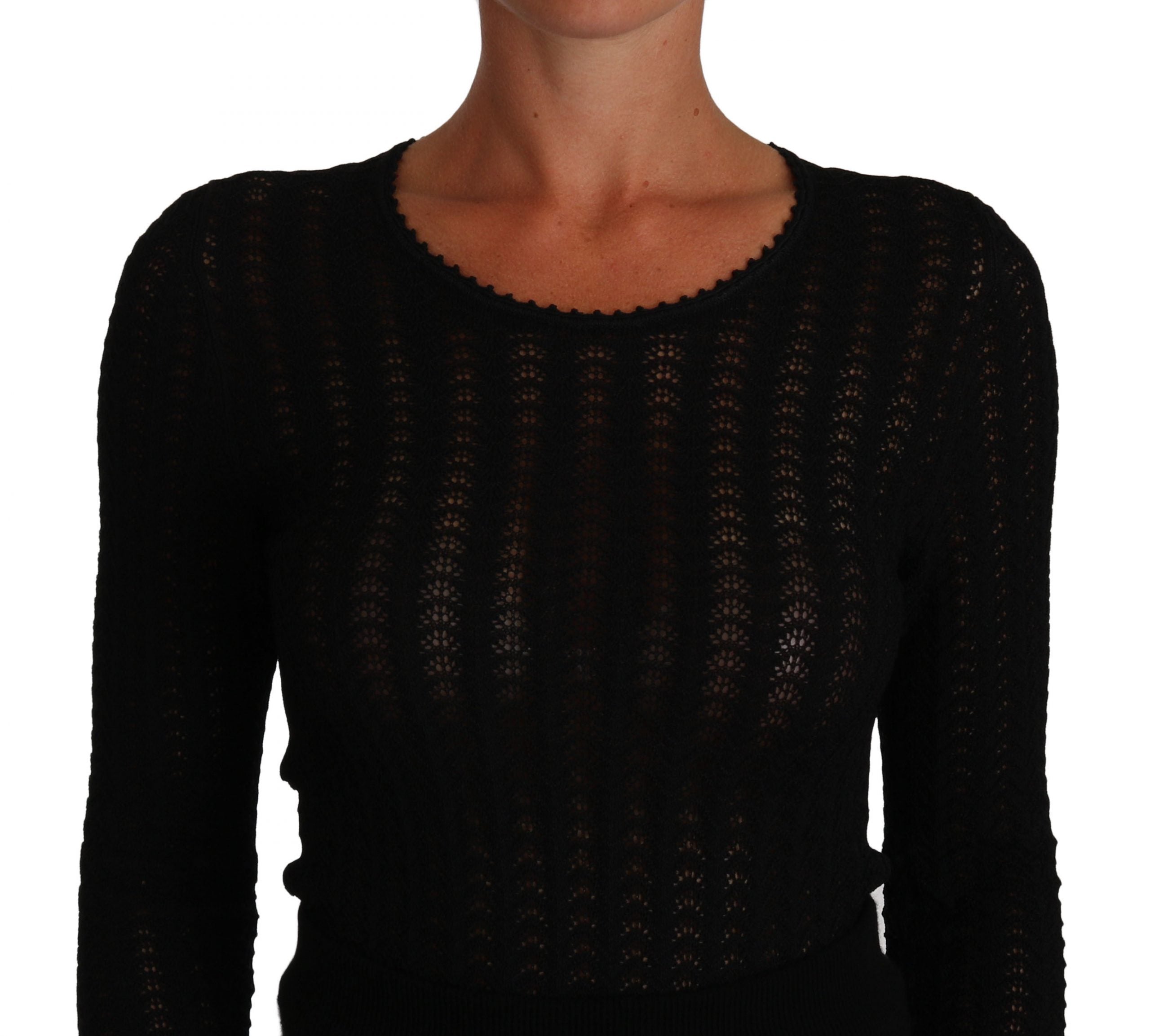Robe longue noire en laine tricotée Dolce & Gabbana avec manches longues, coupe ajustée et élégante.