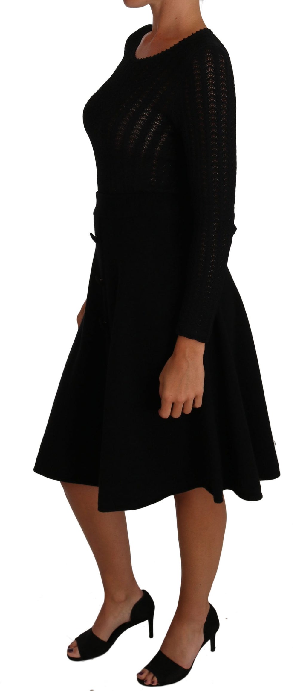 Robe longue en laine noire Dolce & Gabbana à manches longues, robe en tricot élégante et ajustée.