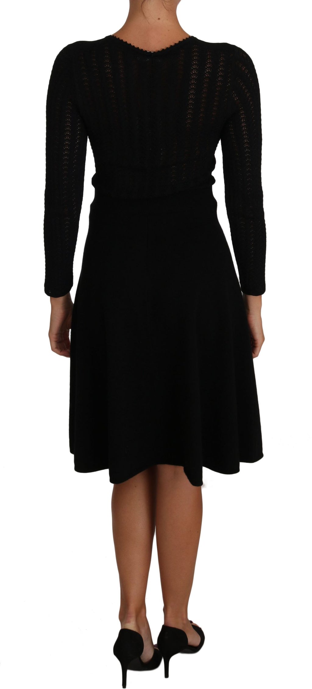 Robe longue en laine noire à manches longues de Dolce & Gabbana, coupe ajustée et tricotée élégante.