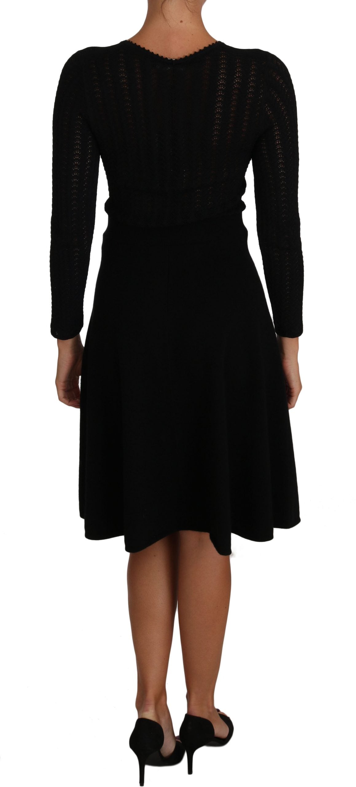 Robe longue en laine noire à manches longues de Dolce & Gabbana, coupe ajustée et tricotée élégante.