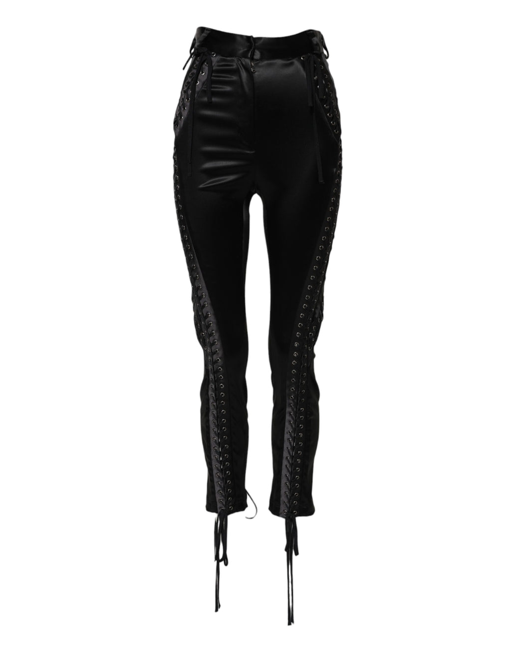 Pantalons skinny noirs Dolce & Gabbana avec détails en dentelle à taille haute, ajustés et élégants.