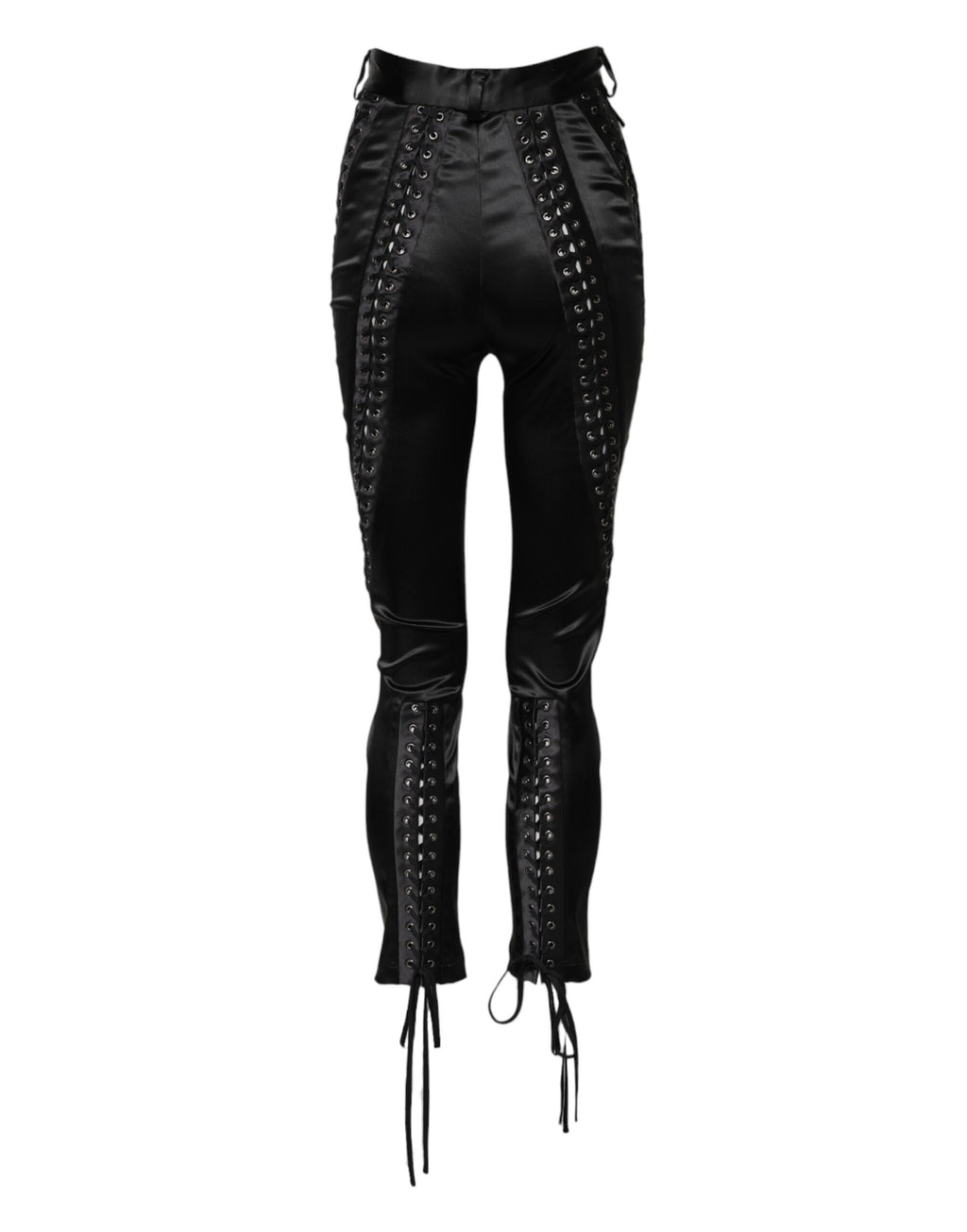 Pantalons skinny noirs Dolce & Gabbana avec détails en dentelle à la taille haute, élégants et ajustés.