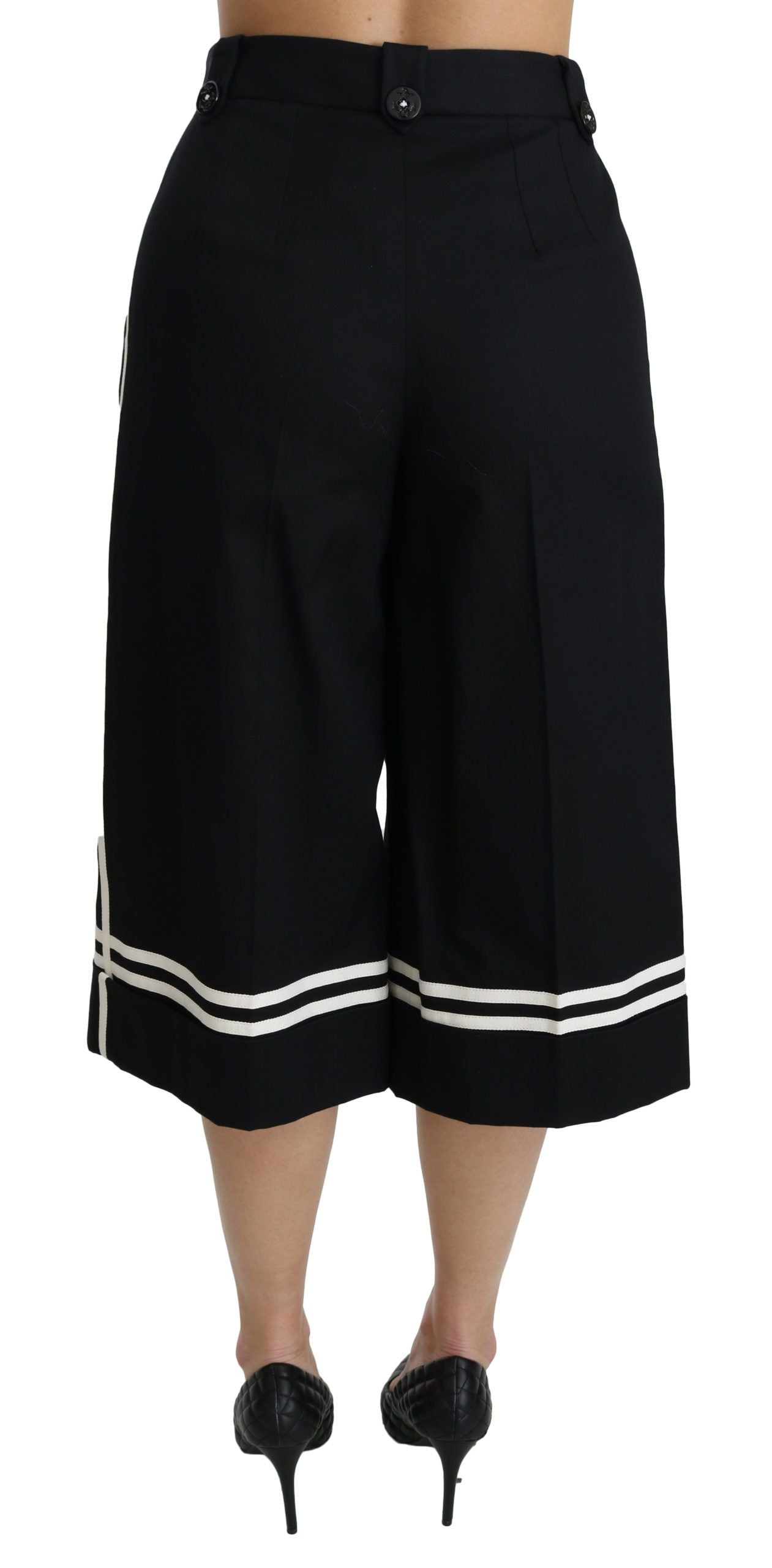 Pantalons palazzo cropped noirs Dolce & Gabbana avec ornements de citron brillants et détails élégants.