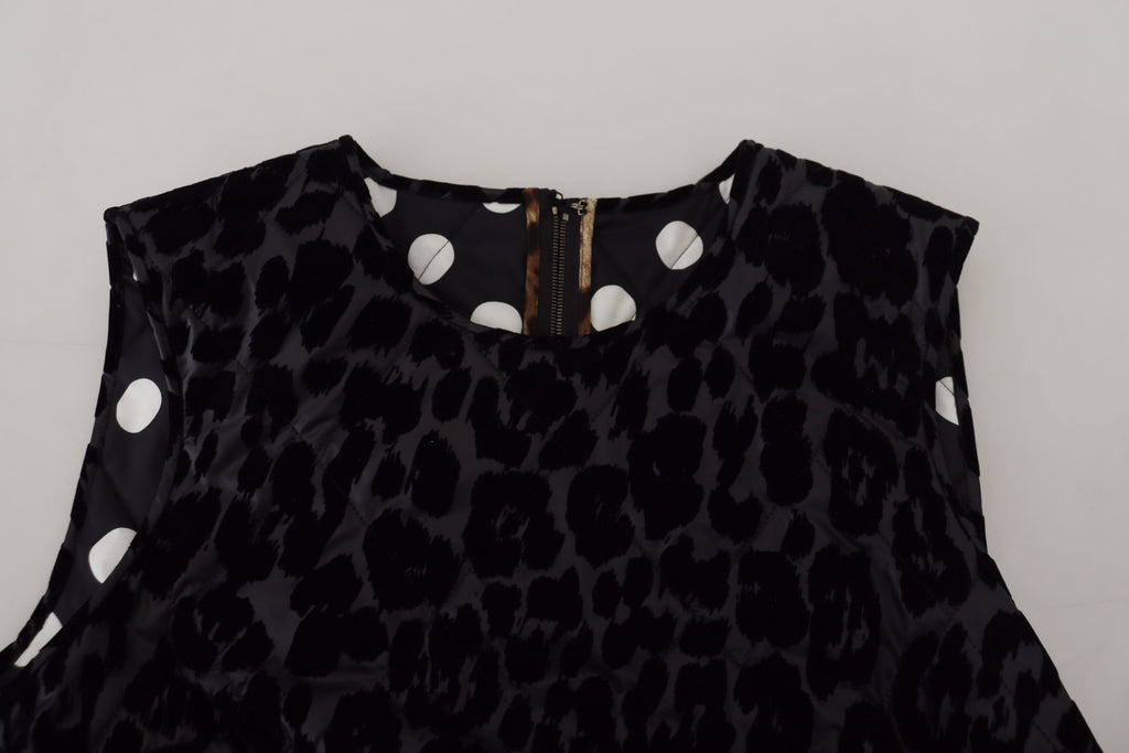 Robe courte noire à imprimé léopard de Dolce & Gabbana, en polyester, style shift mini, élégante et tendance.