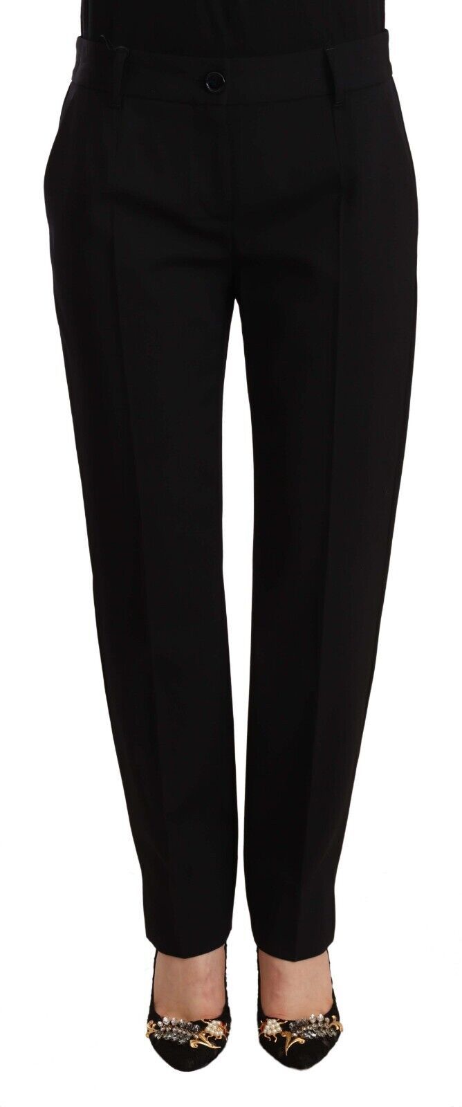 Pantalon en laine noir Dolce & Gabbana, coupe skinny taille moyenne, pantalon élégant pour femme.