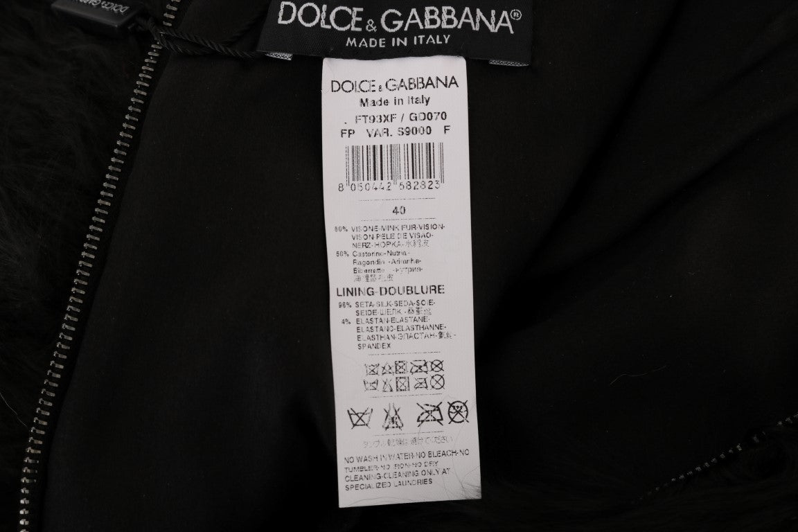 Mini shorts Dolce & Gabbana en fourrure de vison et nutria noire, mode élégante et sophistiquée, vue en gros plan.