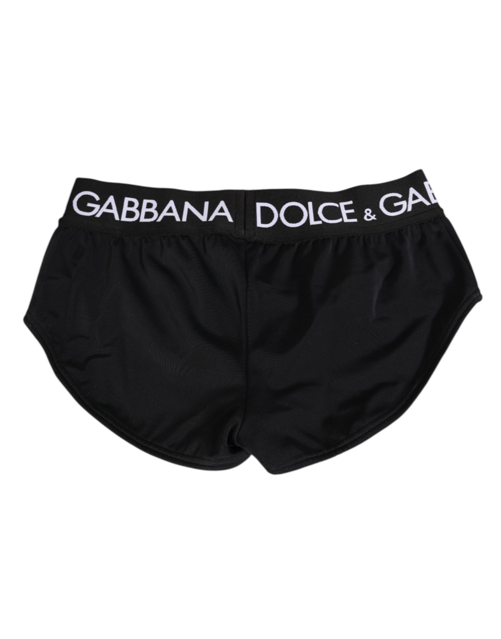 Shorts de sous-vêtements noirs en nylon avec logo Dolce & Gabbana, bande élastique à la taille, style moderne et confortable.