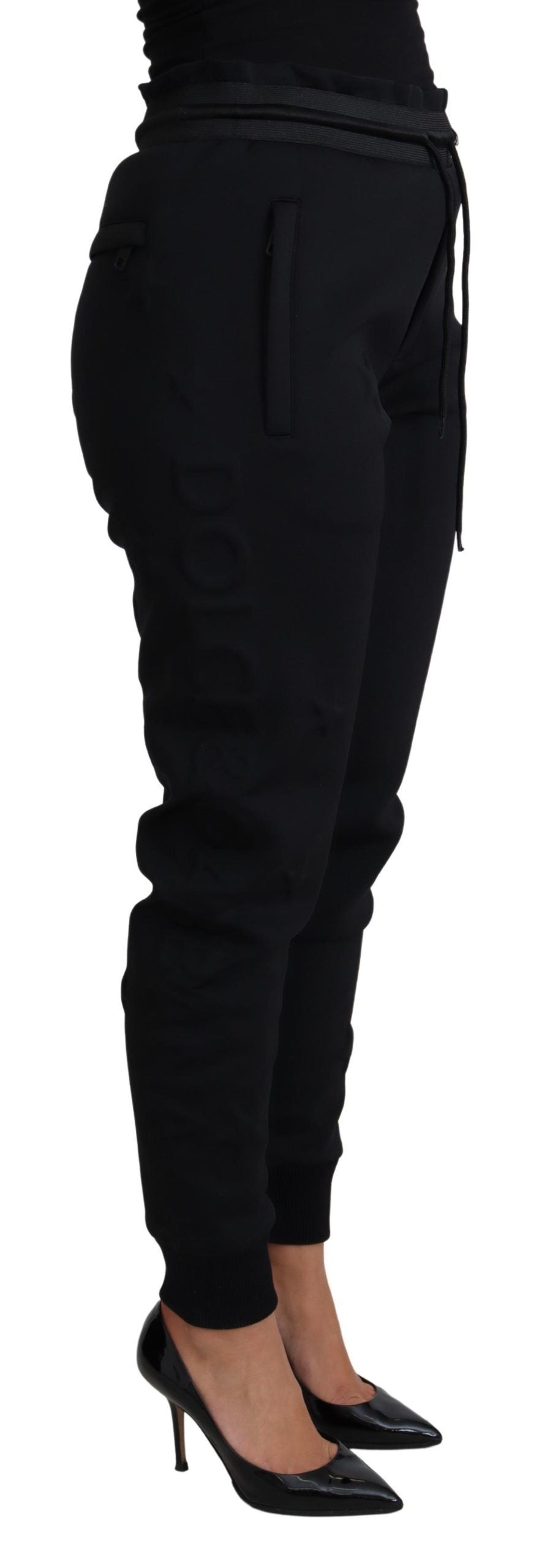 Pantalon jogger noir en polyester et néoprène de Dolce & Gabbana, style décontracté et moderne.