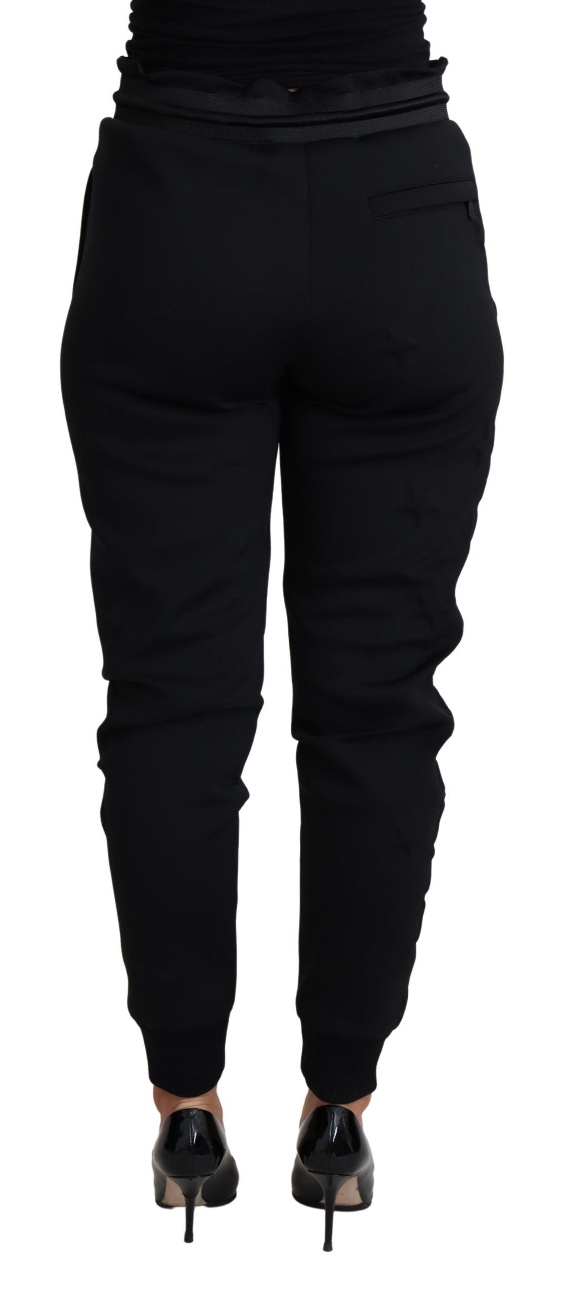 Pantalon jogger noir en polyester et néoprène de Dolce & Gabbana, coupe décontractée et style moderne.