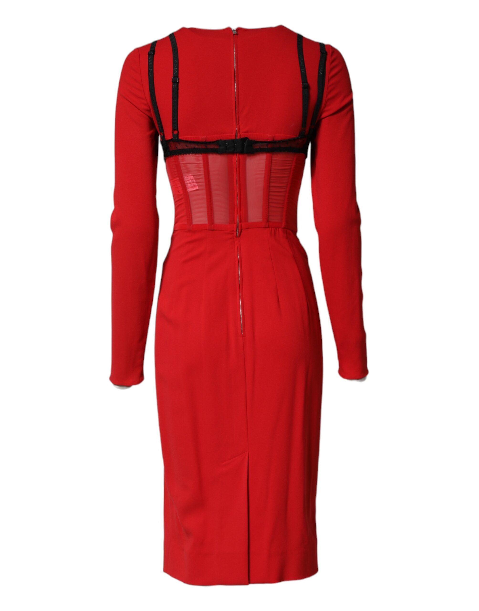 Robe midi Dolce & Gabbana noire et rouge, contraste, en coton avec décolleté et détails élégants.