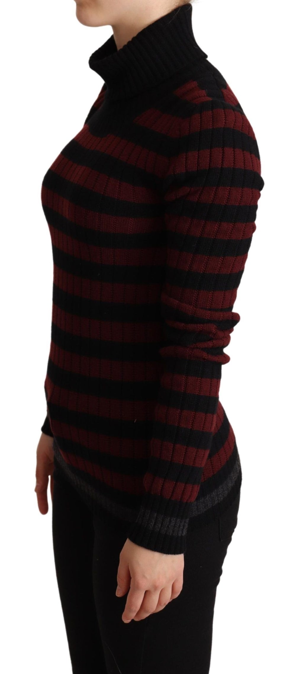 Pull en laine noir et rouge à rayures de Dolce & Gabbana, style élégant et chaud pour homme.
