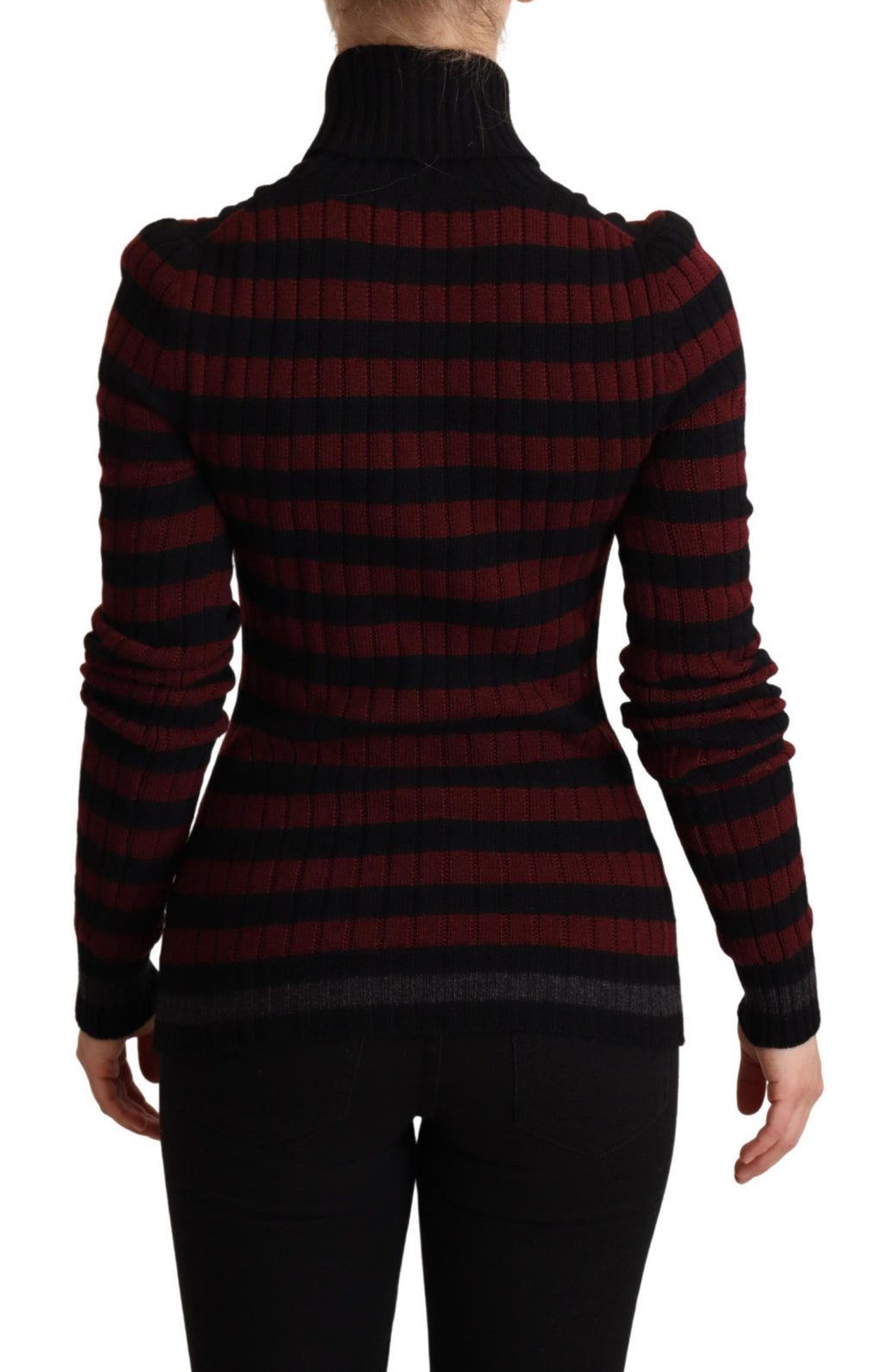 Pull en laine noir et rouge à rayures de Dolce & Gabbana, sweat-shirt élégant avec col rond et motifs modernes.
