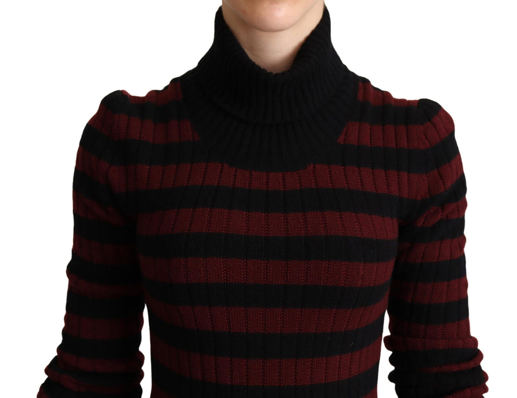 Pull en laine noir rouge à rayures de Dolce & Gabbana, pull-over élégant avec motif à rayures.