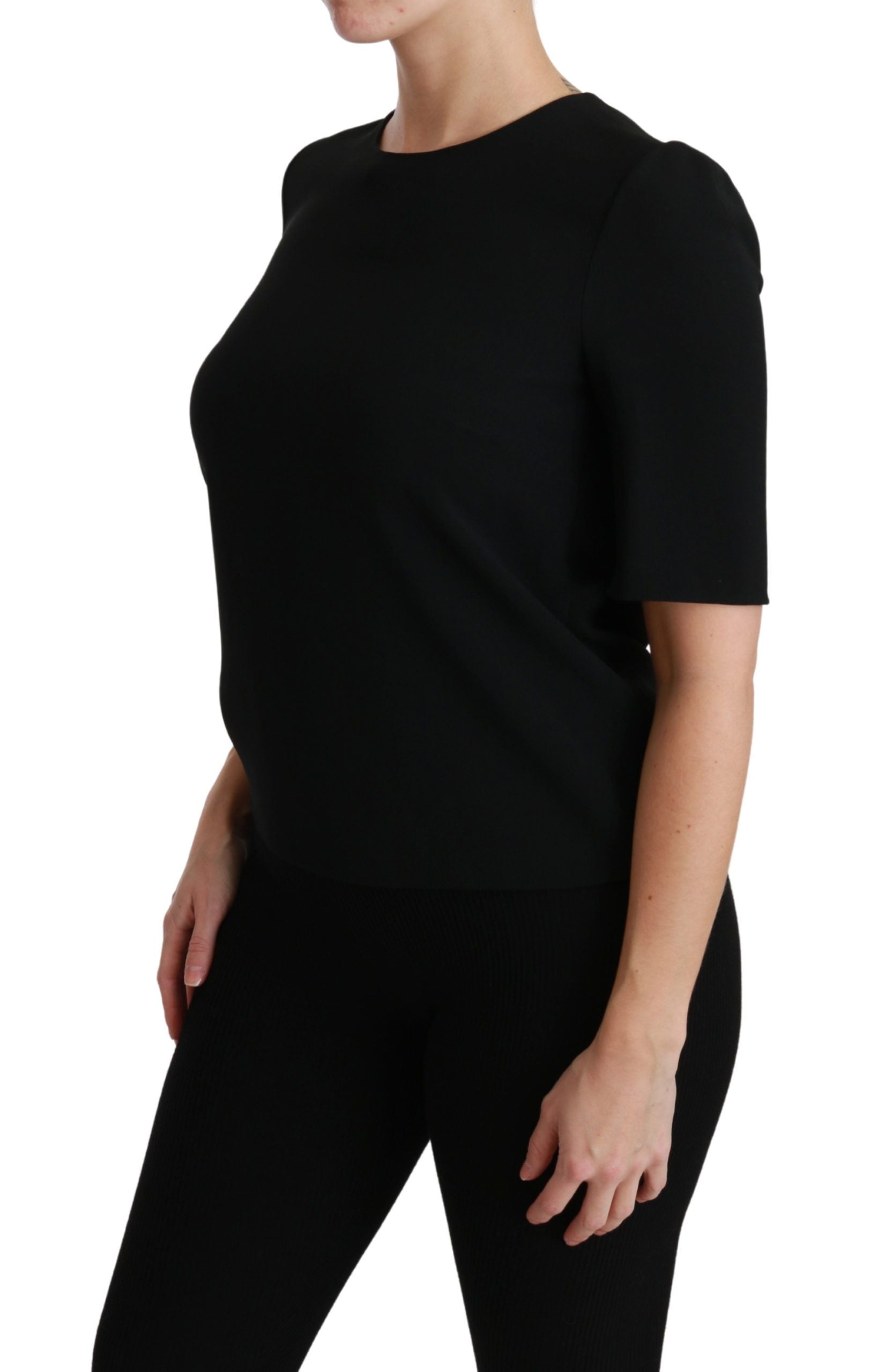 Haut décontracté noir à manches courtes de Dolce & Gabbana, blouse stretch élégante et confortable pour un style casual.