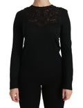 Blouse noir en soie et dentelle à manches longues et col rond de Dolce & Gabbana, élégance sophistiquée.