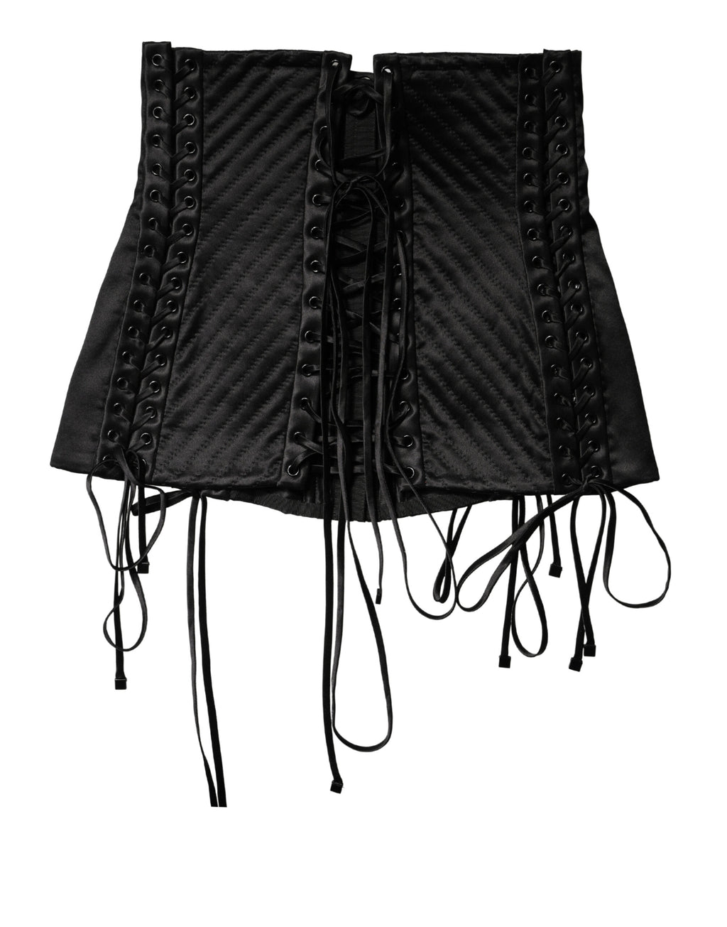 Corset noir en soie Dolce & Gabbana avec laçage à la taille, détail élégant et sophistiqué visible sur l'image.