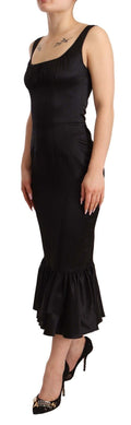 Robe midi sirène en soie noire Dolce & Gabbana, ajustée, stretch, style élégant et sophistiqué.
