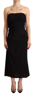 Robe midi bustier en soie noire de Dolce & Gabbana, robe ajustée sans bretelles avec finition élégante et tissu stretch.
