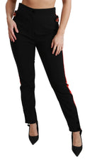 Pantalon noir skinny en coton Dolce & Gabbana avec motif de tête de renard, coupe ajustée et tissu stretch.