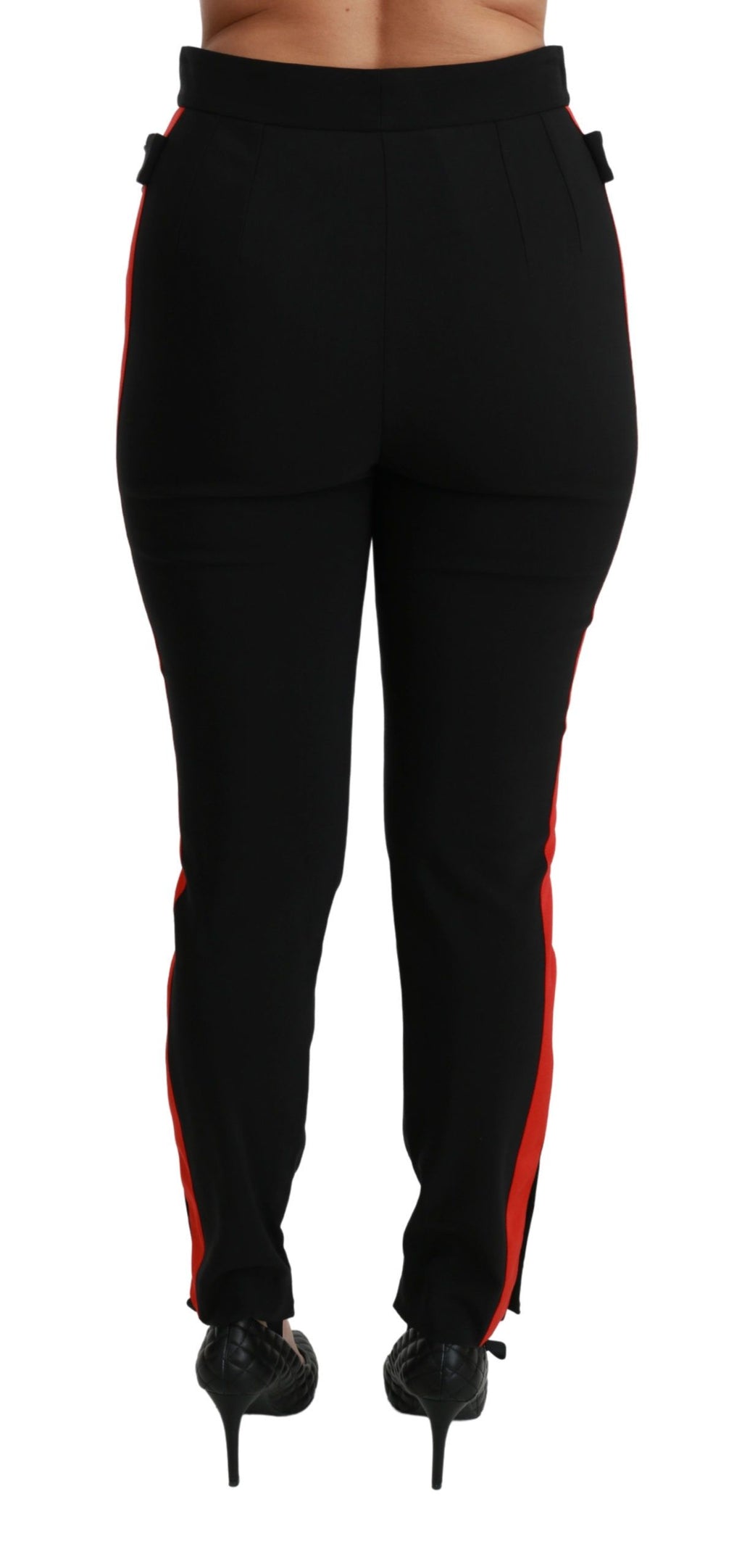 Pantalon noir skinny en coton avec motif de têtes de renard, signé Dolce & Gabbana, stretch et ajusté.