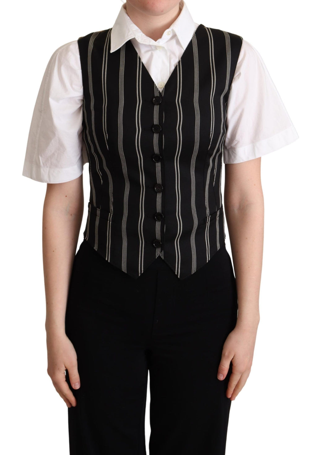 Gilet noir à rayures et imprimé léopard Dolce & Gabbana, vestiaire élégant en tissu à motifs sauvages.