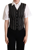 Gilet noir à rayures et imprimé léopard Dolce & Gabbana, vestiaire élégant en tissu à motifs sauvages.