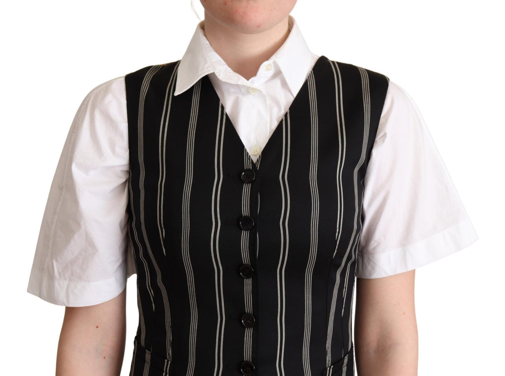 Gilet noir à rayures et imprimé léopard Dolce & Gabbana, veste cintrée avec motifs sauvages et élégants.