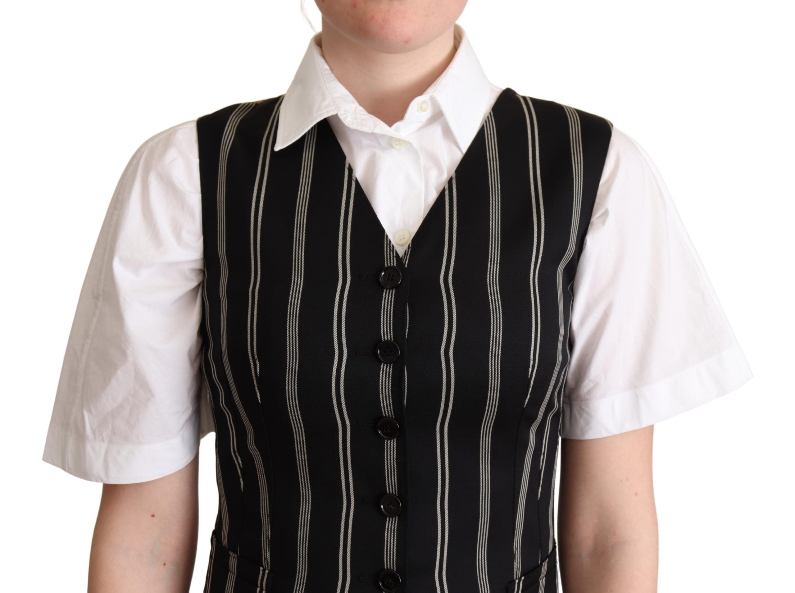 Gilet noir à rayures et imprimé léopard Dolce & Gabbana, veste cintrée avec motifs sauvages et élégants.