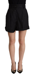 Dolce & Gabbana Black Stripes Wool High Waist Trouser Bermuda Shorts - La luxence