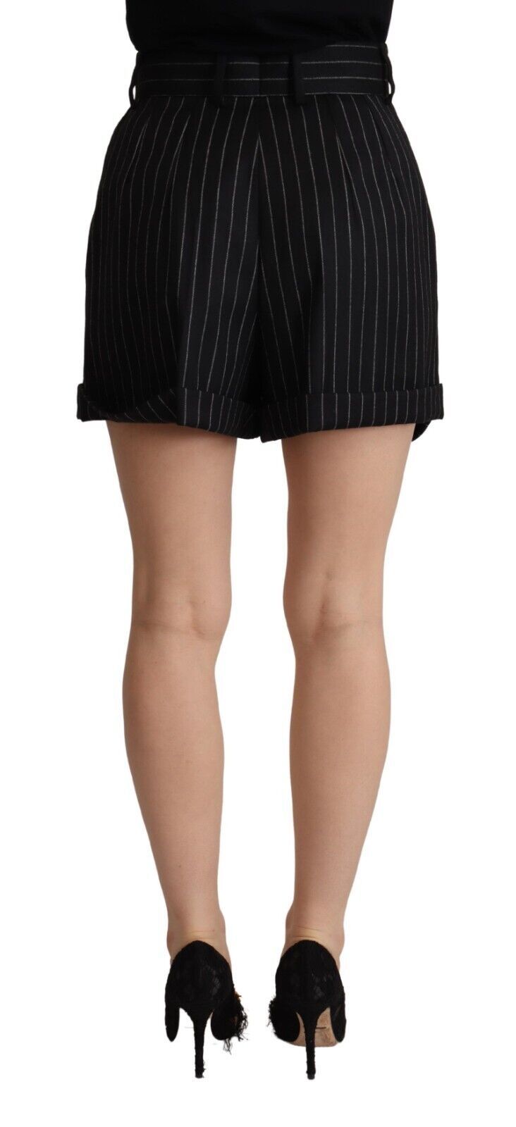 Dolce & Gabbana Black Stripes Wool High Waist Trouser Bermuda Shorts - La luxence